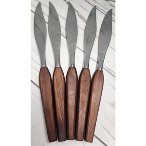Fleetwood Designs MCM Teak Handles, Stainless Steel Butter Knives, Set of 5